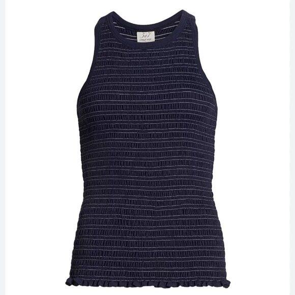 Cinq À Sept Large Fawn Smocked Tous Les Jours Navy Ruched Tank Top - Picture 12 of 12